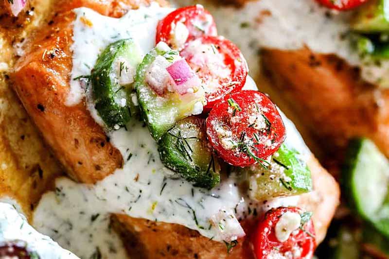 Baked Salmon with Dill Cucumber Relish