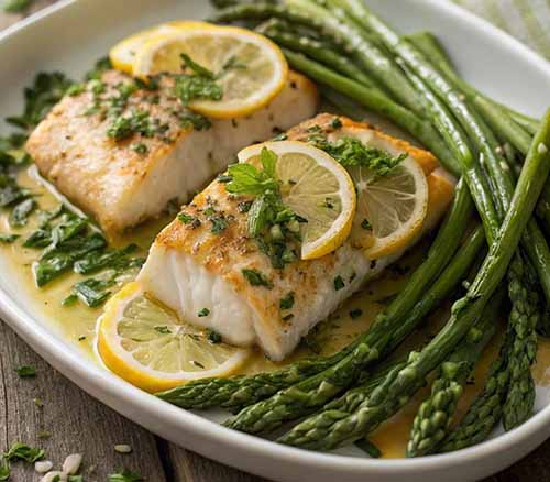 Garlic Butter Cod with Roasted Asparagus