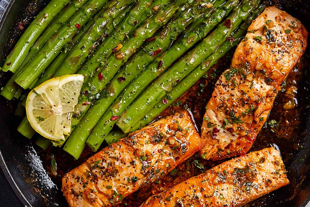 Lemon Garlic Butter Salmon with Roasted Asparagus